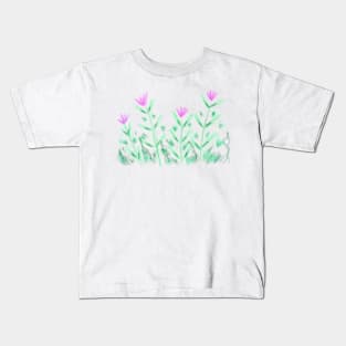 Pink flower watercolor leaf art Kids T-Shirt